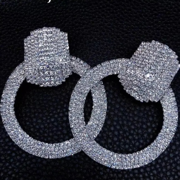 Circle Rhinestone Earrings Shiny Crystal Fashion Earrings - Picture 6 of 8